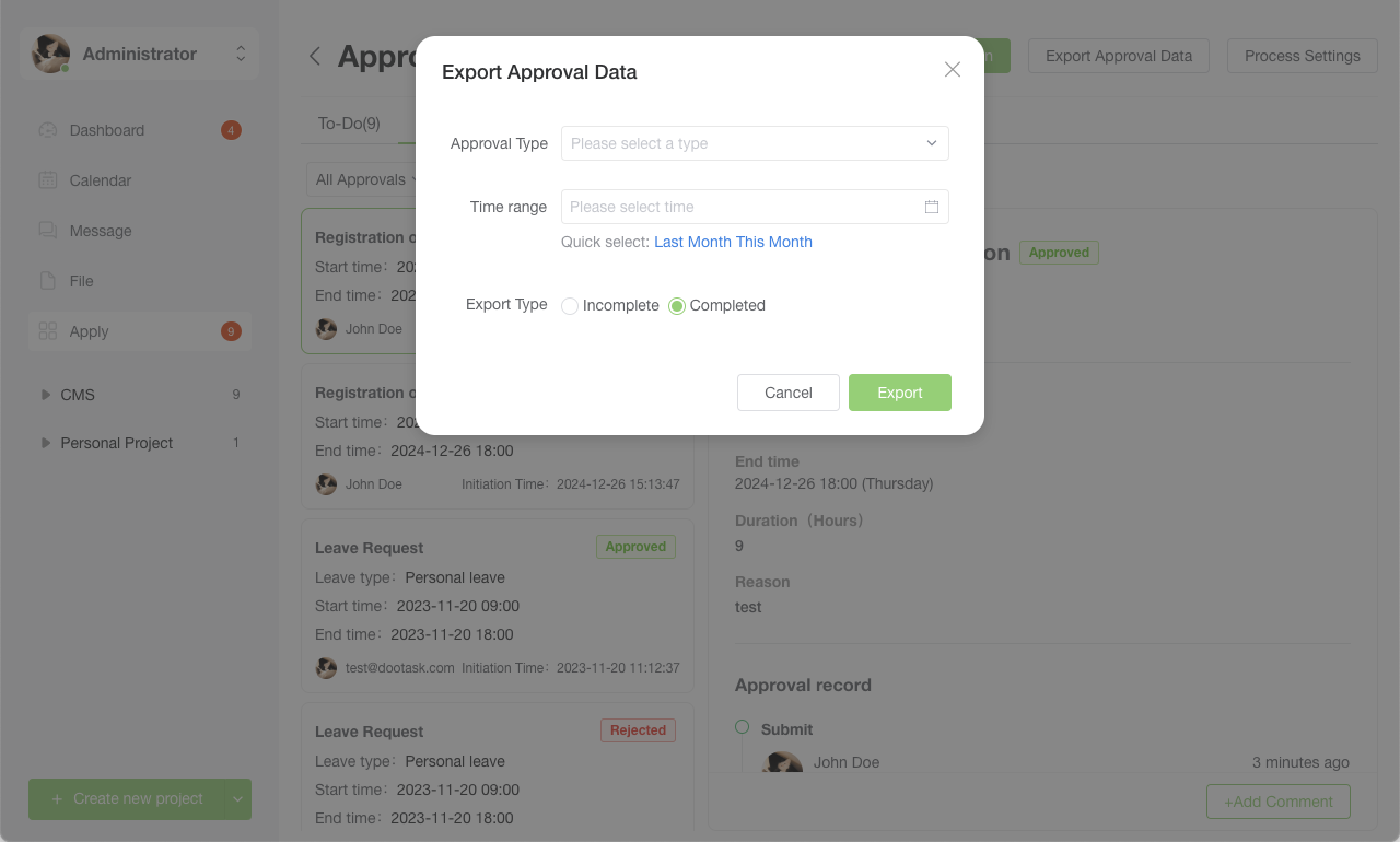 Data Export Function