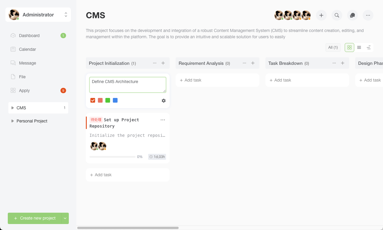 Quick Task Creation Interface