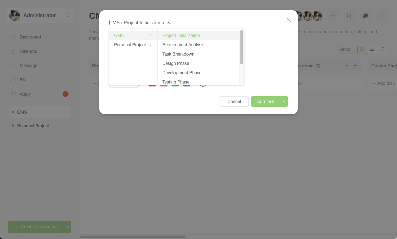Choose Project Column Creation