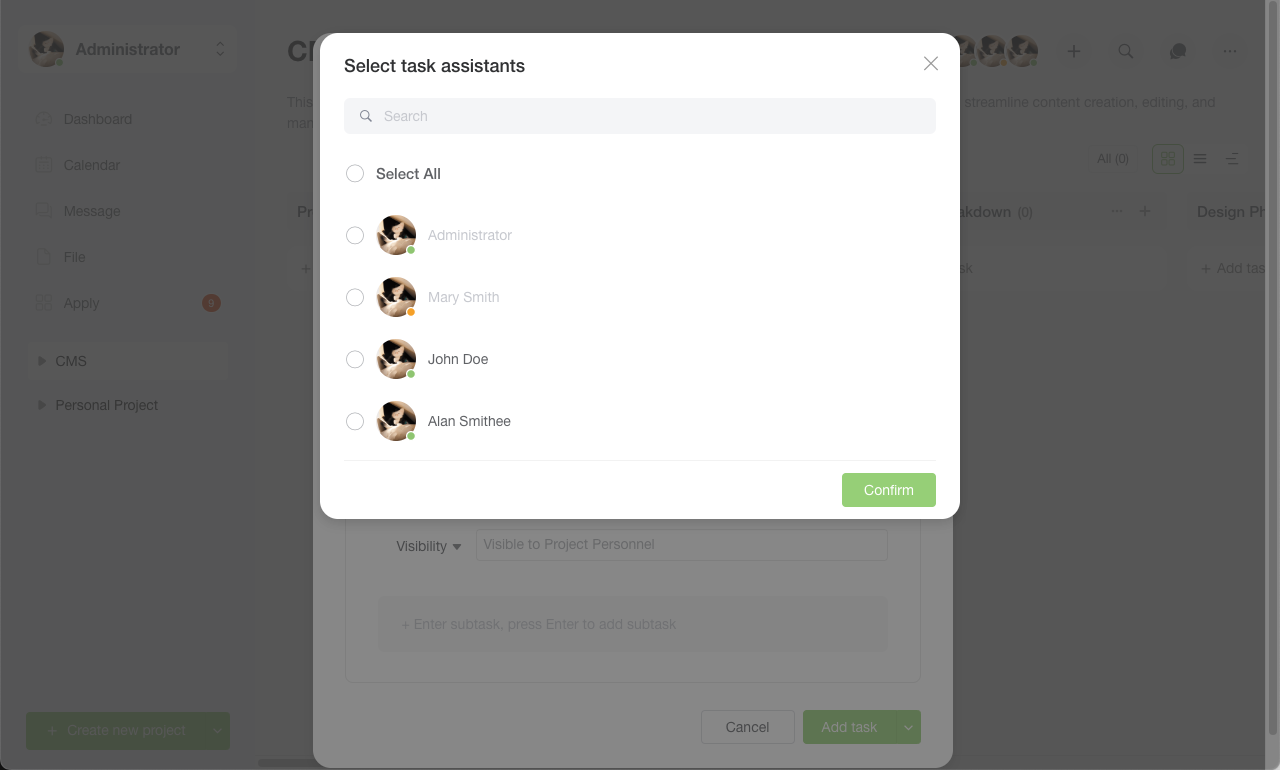 Collaborators Setting Interface